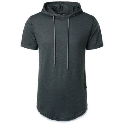 maoxiangshop Summer Hooded Sweatwear New Mens Short Sleeve Loose T-shirt Solid Color Lightweight Hoodie Fitness Breathable Collar Tops