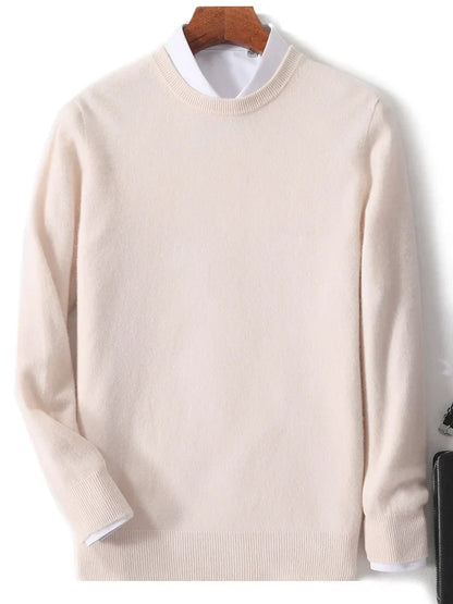 maoxiangshop Autumn and Winter New First-line Ready-to-wear Men's 100% Pure Wool Sweater Round Neck Loose Warm Solid Color Pullover