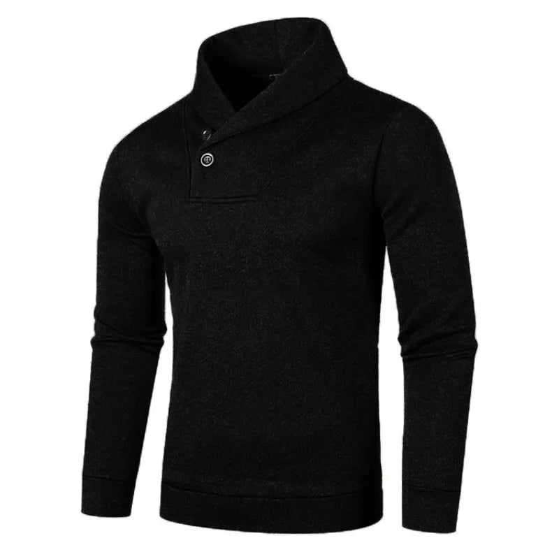maoxiangshop Sweatwear Half Turtleneck Mens Sweaters Button Neck Solid Color Warm Slim Thick Sweatshirts Winter Pullover Men