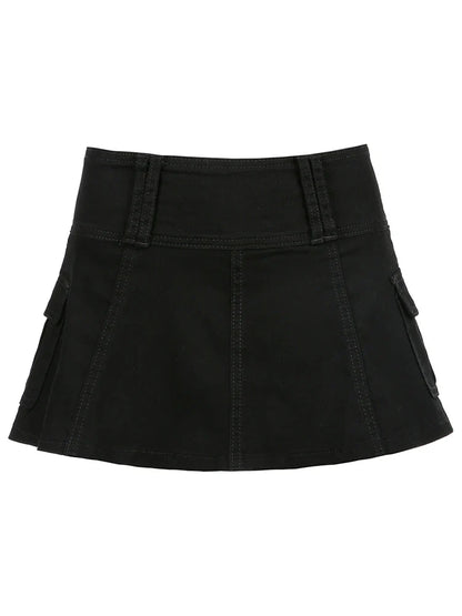 Sweetown White A Line Y2K Denim Shorts Skirts Womens Black Side Pocket Casual Cargo Jean Skirt Simple Preppy Golf Tennis Outfits