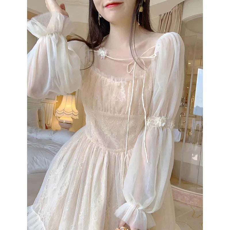 Long Sleeve Kawaii Lolita Dress Women Casual Vintage Mini Dress Female Japanese Fairy Aesthetic Style One Piece Dress