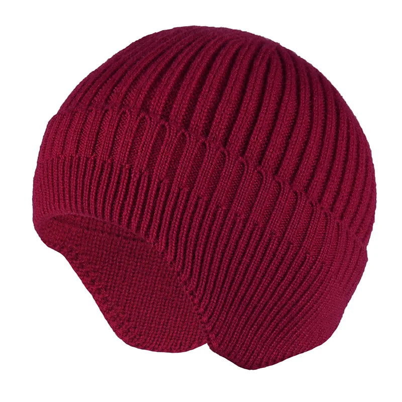 maoxiangshop Solid Knitted Hat Winter Imitation Rabbit Fleece Hats for Men Warm Ear Caps Autumn Beanie Hat Men's Winter Cap