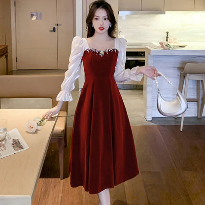 maoxiangshop Satin Luxury Elegant Dress for Wedding Women Spring Autumn Long Sleeve Bodycon Dress Korean Vintage Party Dress