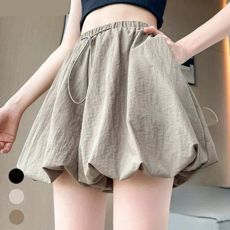 maoxiangshop Lantern Shorts Women Fashion Simple Leisure High Waist All-match Pockets Hot Fit Summer Female Streetwear Students Youth Ladies