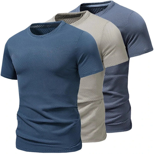 maoxiangshop Summer Ice Silk Streetwear Mens Short Sleeve Solid Color T-Shirts Breathable Basic T-shirt Beach  Lightweight T Shirt Homme