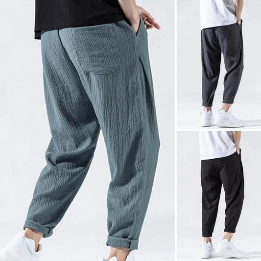 maoxiangshop Japanese Loose Men's Cotton Linen Pants Male Summer New Breathable Solid Color Linen Trousers Fitness Streetwear Plus Size M-3XL