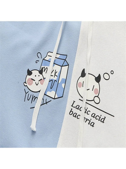 maoxiangshop fleece plus velvet women hoodies and sweatshirt cartoon cat print patchwork cute hooded pullover for sweet style  Tracksuits