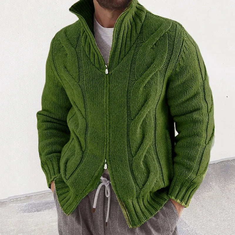maoxiangshop Fashion Slim Knitted Sweatercoat Men Casual Zip-up Turtleneck Knit Cardigans Autumn Winter Vintage Twist Jacquard Mens Sweaters