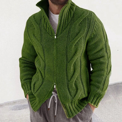 maoxiangshop Fashion Slim Knitted Sweatercoat Men Casual Zip-up Turtleneck Knit Cardigans Autumn Winter Vintage Twist Jacquard Mens Sweaters