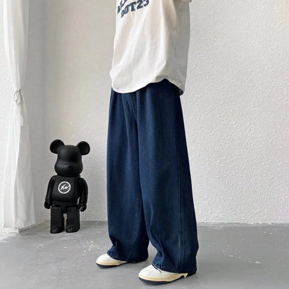 maoxiangshop Men's Pure Color Cargo Jeans Simple All-match Wide Leg Pants Trousers Men Hip Hop Streetwear Oversized 90s Vintage Fashion Denim