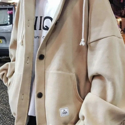 maoxiangshop Autumn Korean Sweatshirts for Men Casual Zip Up Hoodies Loose Coat Street Thick Warm Fashion Hip Hop Cardigans Hooded Jacket