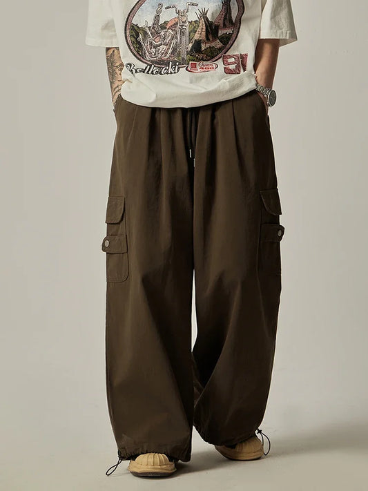 maoxiangshop Japanese Baggy Cargo Pants Men Oversize Wide Leg Cargo Trousers Male Loose Casual Streetwear Hip Hop Pocket Autumn