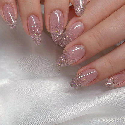 24Pcs False Nails With Glue Almond Pink Butterfly Design Detachable Rhinestones Acrylic Fake Nails long stiletto Press On Nails