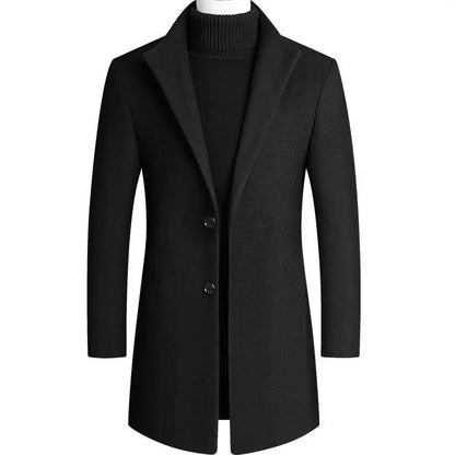 maoxiangshop New Autumn Winter Woolen Coat Men Casual Slim Fit Windbreaker Mid Length Men's Cardigans Blends Jacket Coats 4XL-M