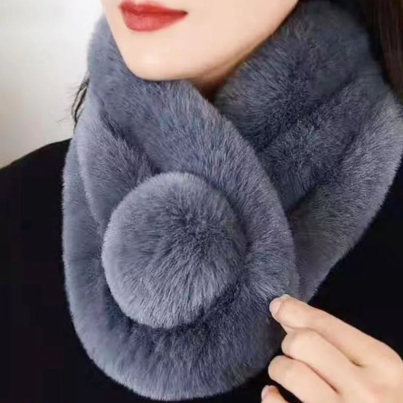 maoxiangshop New Rabbit Fur Scarf Women Winter Warm Soft Furry Scarves Casual Female Lady Outdoor Neck Warmer Collar