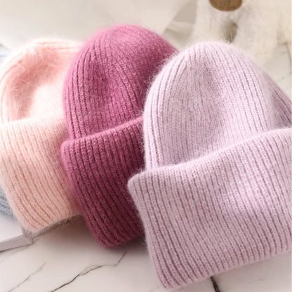 maoxiangshop High Quality Thickened Knitted Beanies Hat Women Men Skiing Gorras Winter Rabbit hair Warm Wool Caps Ear Windproof Cycling Hats