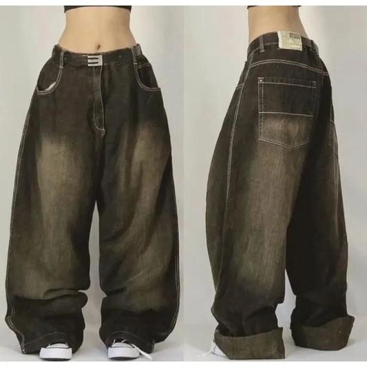 maoxiangshopStreet Vintage Jeans New Y2K Harajuku Wash blue Multiple pockets Baggy Jeans Denim Pants Mens Womens High Waist Wide Trousers