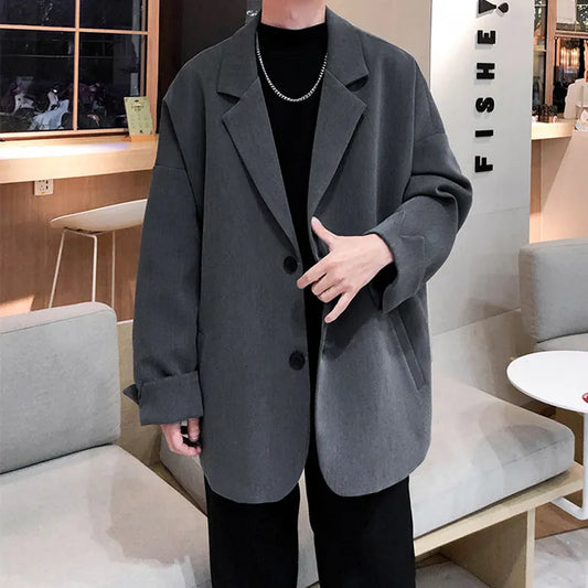 maoxiangshop British-style Blazers Men Leisure Trendy Loose Suit Jackets Male Retro Daily Ins Streetwear All-match Simple Korean Suit-tops