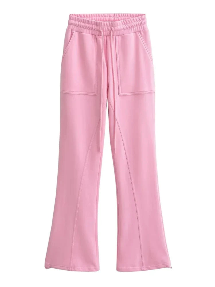 maoxiangshop -  Lace Up Loose Cargo Pants Women High Waist Fashion Pocket Baggy Sweatpants Women's Solid Streetweat Woman Autumn New