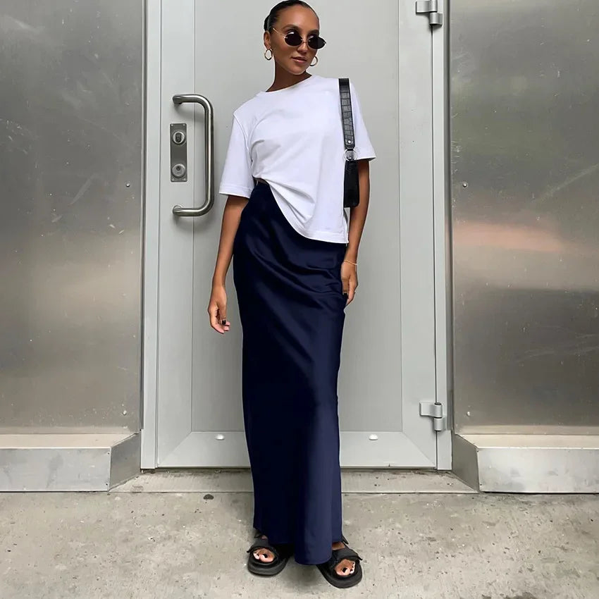 maoxiangshop  -  Autumn Lady Black Skirts Elegant Women Imitation Acetate Satin Black Skirt Women Commuter Satin Dape Fishtail Long Skirts