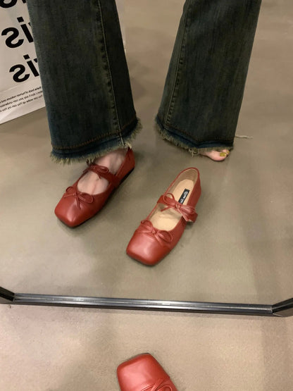 maoxiangshop  -  Mary Jane Shoes Square Toe Women's Shoes Bowknot Ballet Flats 2024 Spring/Autumn Flats Women Shoes