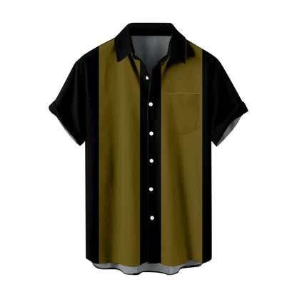 maoxiangshop Summer New Men's Pocket Short Sleeve Shirt Fashion Casual Solid Color Panel Lapel Beach High Quality Top Comfortable Soft Fabric