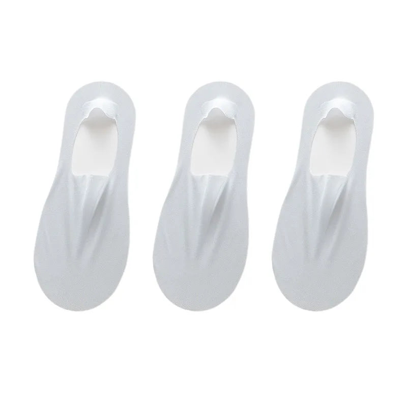 maoxiangshop 3 Pairs Men's Boat Socks Summer Ultra-thin Breathable Solid Color Sock Slippers Comfortable Soft  Ice Silk Low Cut Men Sokken