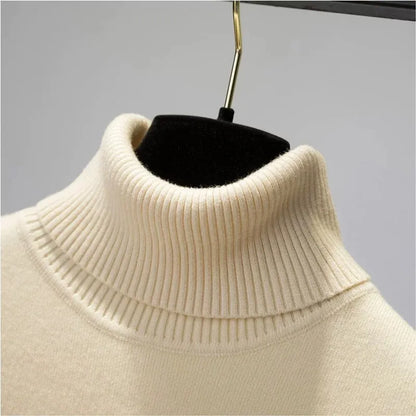 maoxiangshop Turtleneck Winter Sweater Women Elegant Thicken Velvet Lined Warm Sueter Knitted Pullover Slim Tops Jersey Knitwear Jumper New