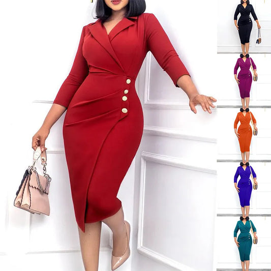 maoxiangshop Suit collar button dress slim-fit women's dress