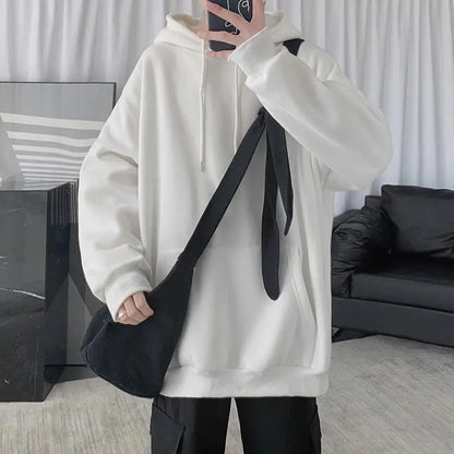 maoxiangshop Fleece Hoodie Men Casual Pocket Long Sleeve Oversized Pullover Tops Harajuku Street Thicken Solid Sweatshirt Sports Pullover 5xl