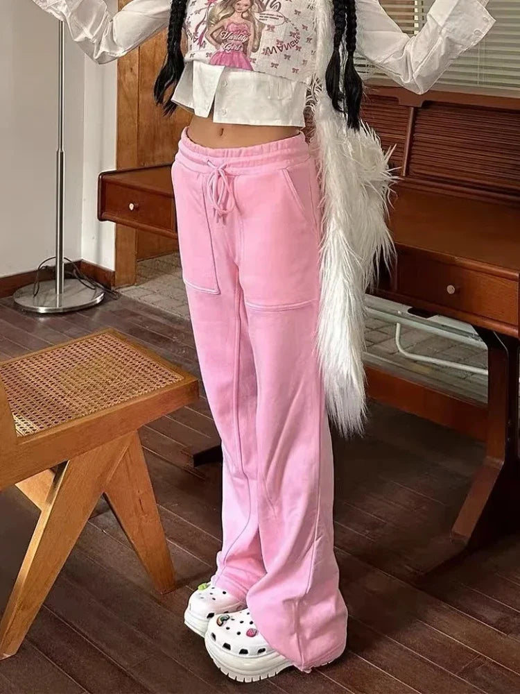maoxiangshop -  Lace Up Loose Cargo Pants Women High Waist Fashion Pocket Baggy Sweatpants Women's Solid Streetweat Woman Autumn New