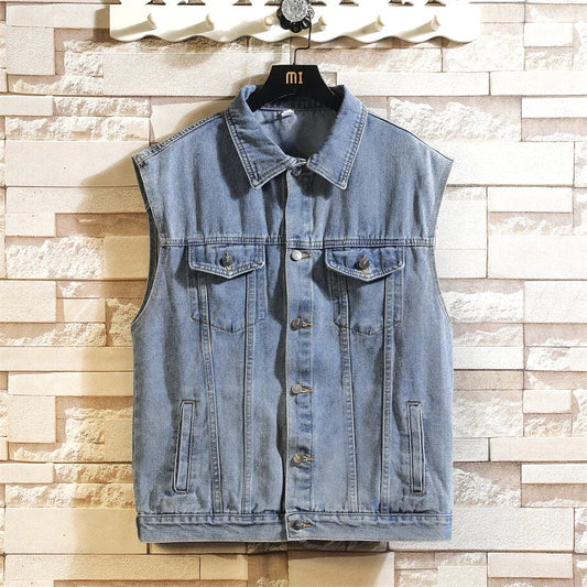 maoxiangshop New Denim Vest Men Sleeveless Denim Jacket Casual Waistcoat Men Solid Color Jean Coat Male Streetwear Mens Clothing