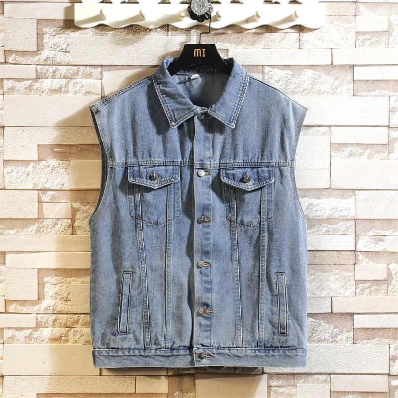 maoxiangshop New Denim Vest Men Sleeveless Denim Jacket Casual Waistcoat Men Solid Color Jean Coat Male Streetwear Mens Clothing