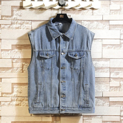 maoxiangshop New Denim Vest Men Sleeveless Denim Jacket Casual Waistcoat Men Solid Color Jean Coat Male Streetwear Mens Clothing
