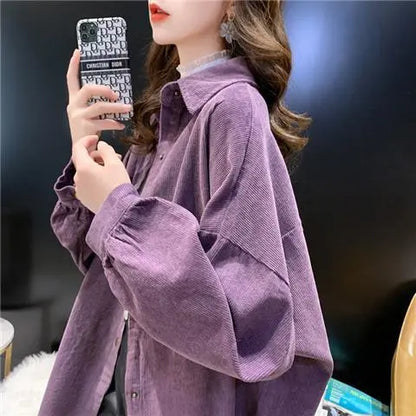 maoxiangshop Long Sleeve Corduroy Fashion Blouse Shirt Autumn Winter Best Selling Product Blouses Women Cardigan Womens Clothing Shirts