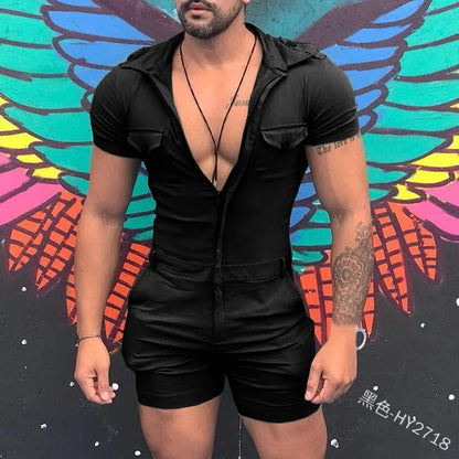 maoxiangshop Fashion Jumpsuits for Men 2024 Summer Clothing Solid Color Short Sleeve Overalls Casual Street Wear Work Male Cargo Y2K Clothes