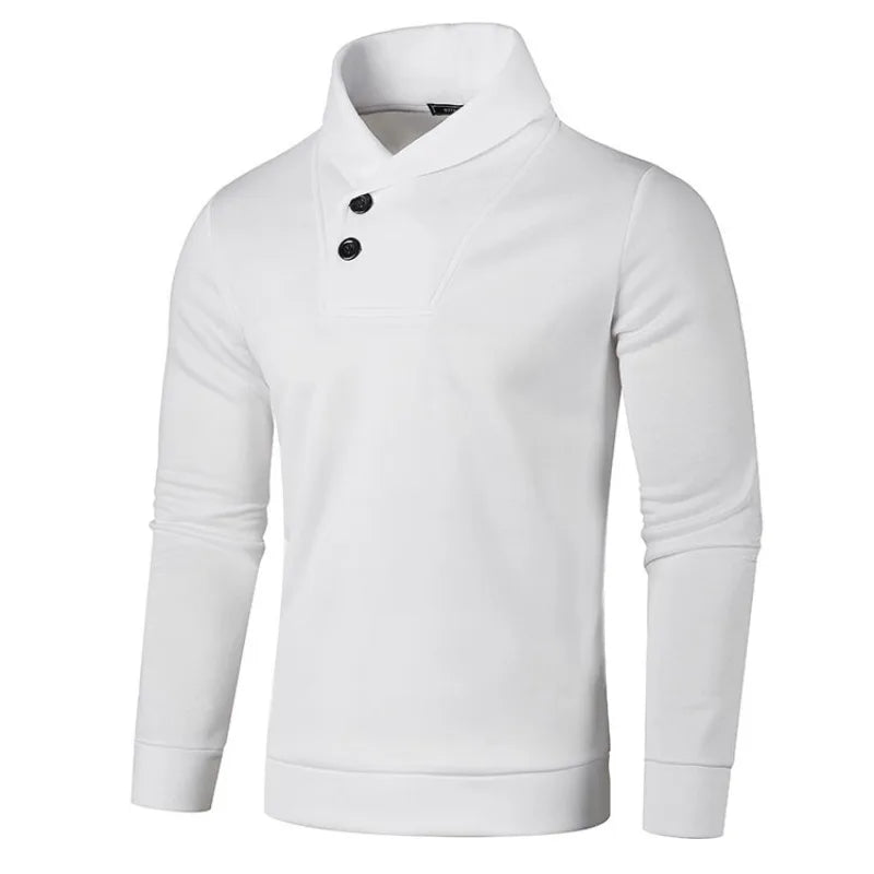maoxiangshop Sweatwear Half Turtleneck Mens Sweaters Button Neck Solid Color Warm Slim Thick Sweatshirts Winter Pullover Men