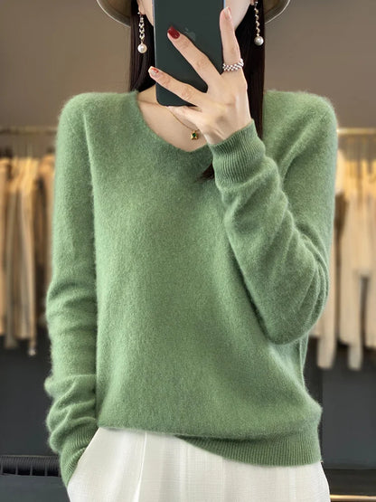 maoxiangshop Pure Wool V-Neck Sweater Women's Short Autumn And Winter All Loose And Thin Pullover Sweater Base Shirt Solid Color Authentic