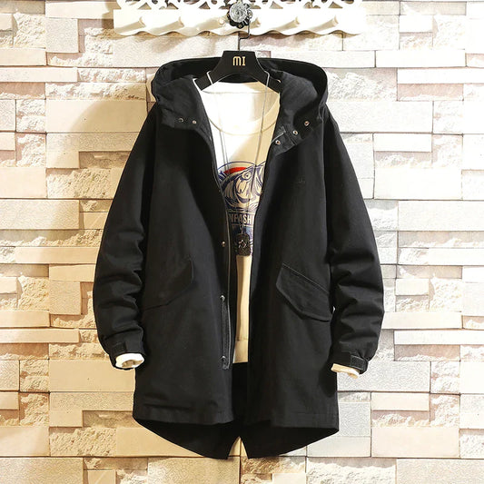 maoxiangshop Spring Men's Windbreaker New Hooded Zipper Jackets Cargo Trench Coat Mens Casual Autumn Fashion Streetwear Cotton Jacket