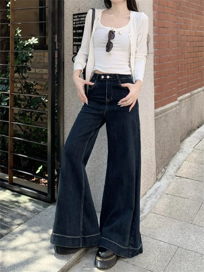 maoxiangshop  -  Winter Flare Jeans High Waist Denim New Loose Mopping Chic Plush Slim 2025 OL Fashion Casual Wide Leg All Match