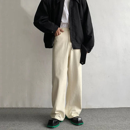 maoxiangshop Baggy Beige Jeans Men Fashion Casual Oversized Wide Leg Jeans Men Streetwear Korean Loose Straight Denim Pants Mens Trousers