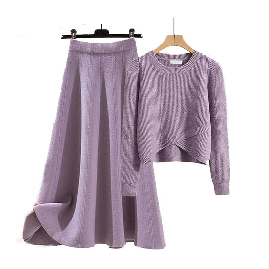 maoxiangshop Spring Two Piece Skirt Set Knitted Pullover Sweater+High Waist A Line Skirt Autumn Women's Winter 2 Piece Sweater Set Skirt