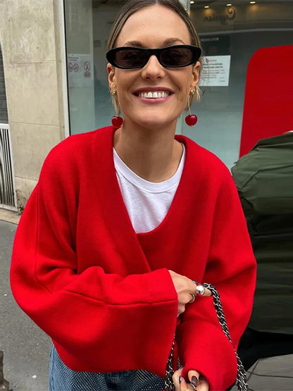Vintage Knitted Woolen Jackets Women Casual V-neck Long Sleeve Female Short Coats Autumn Winter Fashion New Lady Outwears