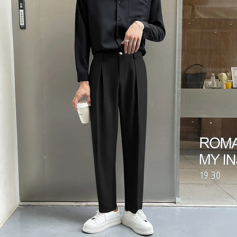 maoxiangshop Black Suit Pants Men Slim Fashion Social Mens Dress Pants Korean Loose Casual Straight Pants Mens Office Formal Trousers M-3XL