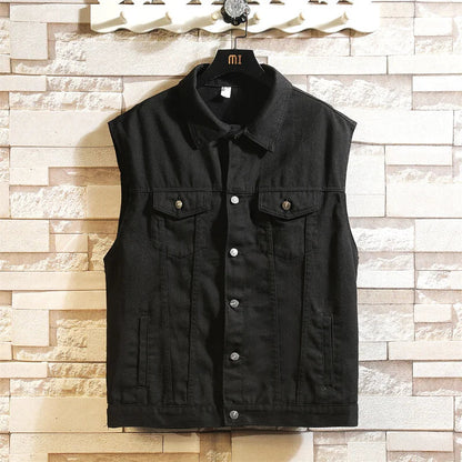 maoxiangshop New Denim Vest Men Sleeveless Denim Jacket Casual Waistcoat Men Solid Color Jean Coat Male Streetwear Mens Clothing