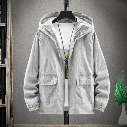 maoxiangshop Summer Hooded Light Jacket Men Sun Protection Clothing Fishing Hunting Clothes Quick Male Dry Skin Windbreaker 4XL