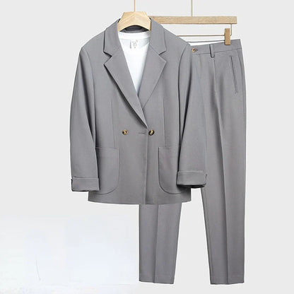 maoxiangshop New Casual Suit Set Men's Loose Fit Korean Version Handsome Spring Autumn Small Suit Coat Men's Slim Fit Complete Set