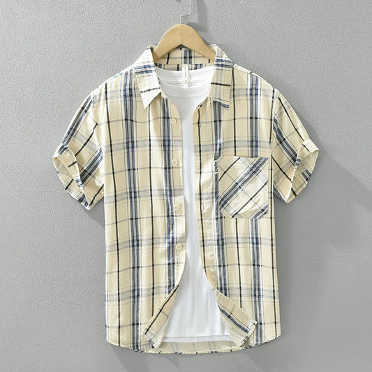 maoxiangshop Fashion Plaid Short Sleeve Shirts for Men 2024 Summer New Plus Size Casual Loose Cotton Shirts