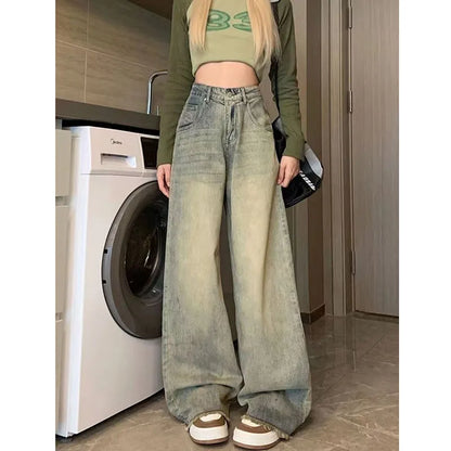 Wide Leg Denim Pants for Women Vintage 90S Streetwear Baggy Y2K Jeans Woman New High Waist Full Length Straight Trousers