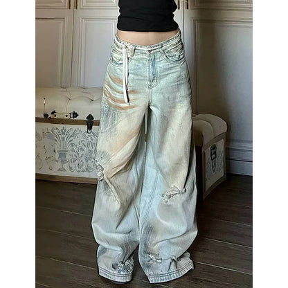 maoxiangshop  -  Harajuku Casual 90S High Waist Loose Jeans 2024 Winter Pants Women's Y2K Wide Leg Baggy Street Style Denim Trouser